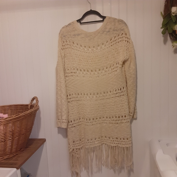 De collection size S loose knit open front long cardigan drop shoulder fringe - Picture 6 of 11